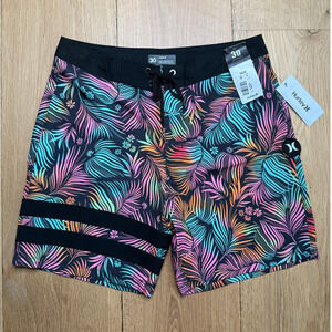 NWT Hurley Block Party Board Shorts 18" Men's Swimwear Black Floral/Tropical 30